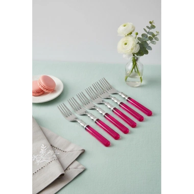 6’lı Paslanmaz Çelik Pembe Tatlı Çatalı Seti