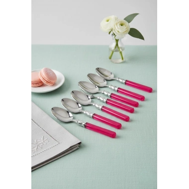 6’lı Paslanmaz Çelik Pembe Tatlı Kaşığı Seti