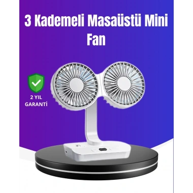 720° Döner Çift Taraflı Masaüstü Vantilatör – USB Şarjlı Sessiz Fan