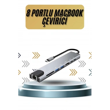 8 Portlu Macbook Çevirici Type C Hub  SD TF USB Çoğaltıcı Ethernet