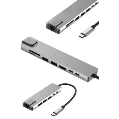 8 Portlu Macbook Çevirici Type C Hub  SD TF USB Çoğaltıcı Ethernet