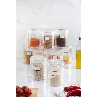 9lu Barok Yuvarlak Büyük Kavanoz Seti & Saklama Kabı & Erzak Kabı (9*2000 ML)