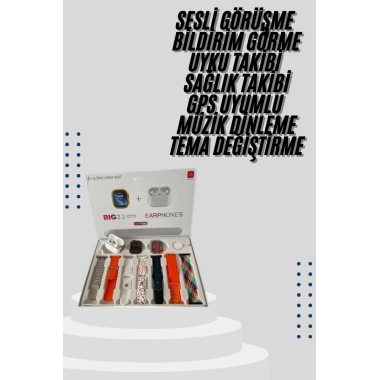 9 Ultra Akıllı Saat 49mm 2inç Ekran 7 Kordonlu ve Bluetooth Kulaklık