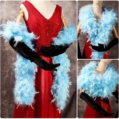 Açık Mavi Renk Kabarık Kalın Otriş Boa Tüy 6 Cm Genişlik 180-200 Cm Uzunluk