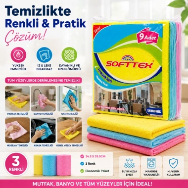 ACORD KOD-384 9 PARÇA  TEMİZLİK BEZİ 35X37CM (5468)