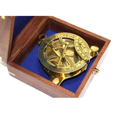 Ahşap Kutulu El Yapımı Pirinç Güneş Saati Ve Pusula 15640