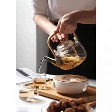 Ahşap Saplı Cam Filtreli Demlik