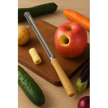 Ahşap Saplı Uzun Oyacak 24 cm Paslanmaz Çelik Sebze ve Meyve Oyacağı