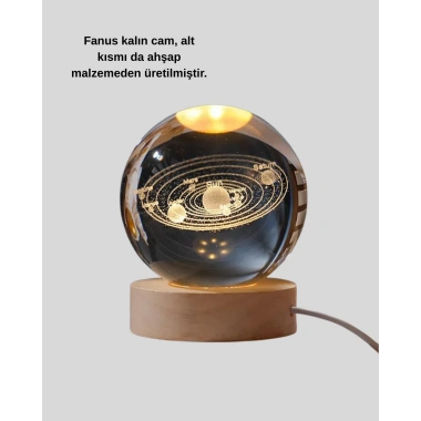 Ahşap Standlı LED Kristal Küre Lazer İşlemeli Dekoratif Obje