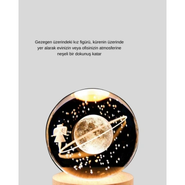 Ahşap Standlı Sarı Işıklı Dekoratif Küre Kız Figürü Tasarım