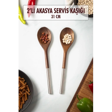 Akasya 2 Li Servis Kaşığı & Sunum Kaşığı & Salata Servis Seti