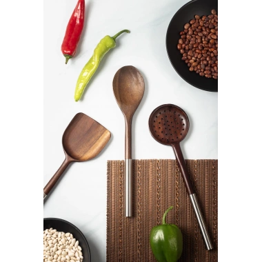 Akasya 3 lü Servis Kaşığı & Servis Kevgiri & Servis Spatulası & Salata Servis Seti