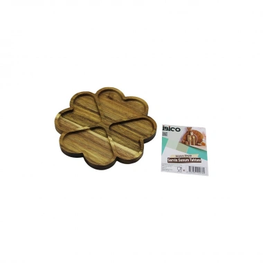 AKASYA YUVARLAK  4 KALP BÖLMELİ  AHŞAP SERVİS SUNUM TEPSİ - TAHTASI  21 X 1.4CM (5468)