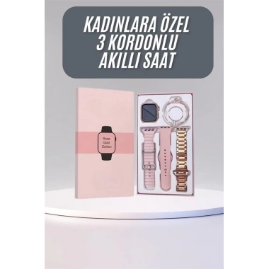 Akıllı Saat 3 Kordonlu Ve Aksesuarlı Bayanlar Için Şık Rose renk