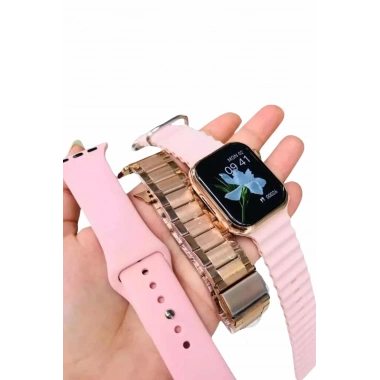 Akıllı Saat 3 Kordonlu Ve Aksesuarlı Bayanlar Için Şık Rose renk