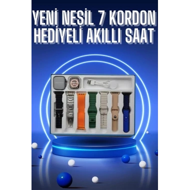 Akıllı Saat 7 Kordon Hediyeli Takvim Alarm Nabız Ölçer Bildirim Görme Sesli Görüşme