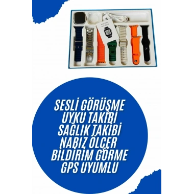 Akıllı Saat 7 Kordon Hediyeli Takvim Alarm Nabız Ölçer Bildirim Görme Sesli Görüşme