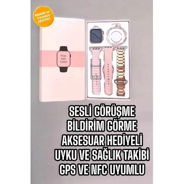 Akıllı Saat Amoled Ekran 3 Kordonlu Aksesuar Hediyeli Sesli Görüşme