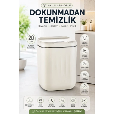Akıllı Sensörlü 20 Litre Çöp Kovası Sessiz Kapaklı Modern Hijyenik Ev Tipi Çöp Kutusu