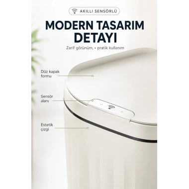 Akıllı Sensörlü 20 Litre Çöp Kovası Sessiz Kapaklı Modern Hijyenik Ev Tipi Çöp Kutusu