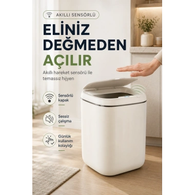 Akıllı Sensörlü 20 Litre Çöp Kovası Sessiz Kapaklı Modern Hijyenik Ev Tipi Çöp Kutusu