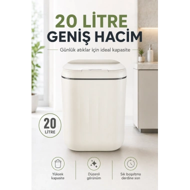 Akıllı Sensörlü 20 Litre Çöp Kovası Sessiz Kapaklı Modern Hijyenik Ev Tipi Çöp Kutusu