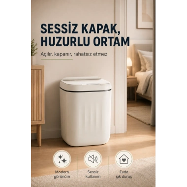 Akıllı Sensörlü 20 Litre Çöp Kovası Sessiz Kapaklı Modern Hijyenik Ev Tipi Çöp Kutusu