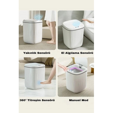 Akıllı Sensörlü Antibakteriyel Çöp Kovası 20 lt Piller Kutuya Dahil