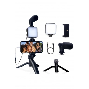 Akıllı Telefon Vlog Kiti Tripod Mini Mikrofonlu Telefon Tutucu