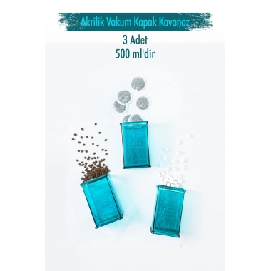 Akrilik Aquamarin Şeker Kahve Çay Kavanozu 500 Ml (Vakum Kapak )