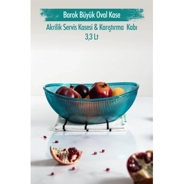 Akrilik Barok Aquamarin Büyük Oval Meyve & Salata Kasesi & Karıştırma Kabı / 3,3 Lt  (CAM DEĞİLDİR)