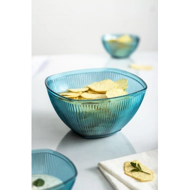 Akrilik Barok Aquamarin Orta Boy Kare Meyve & Salata Kasesi & Karıştırma Kabı / 1,5 Lt  (CAM DEĞİLDİR)