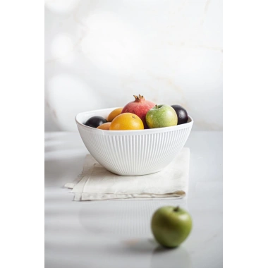 Akrilik Barok Beyaz Büyük Kare Meyve & Salata Kasesi & Karıştırma Kabı / 3,3 Lt  (CAM DEĞİLDİR)