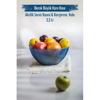 Akrilik Barok Lacivert Büyük Kare Meyve & Salata Kasesi & Karıştırma Kabı / 3,3 Lt  (CAM DEĞİLDİR)