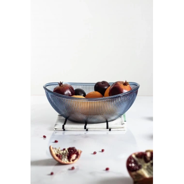 Akrilik Barok Lacivert Büyük Oval Meyve & Salata Kasesi & Karıştırma Kabı / 3,3 Lt  (CAM DEĞİLDİR)