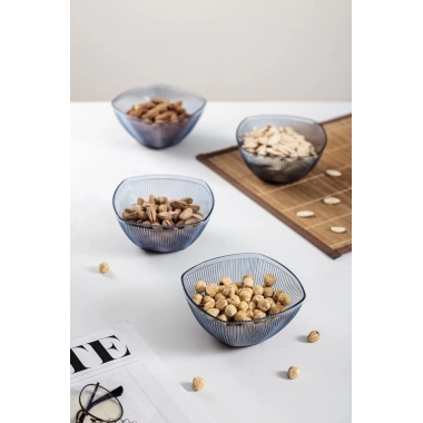 Akrilik Barok Lacivert Kare 4lü Küçük Kase Seti & Çerezlik & Sunumluk & İkramlık (Cam Değildir) 6884DP4