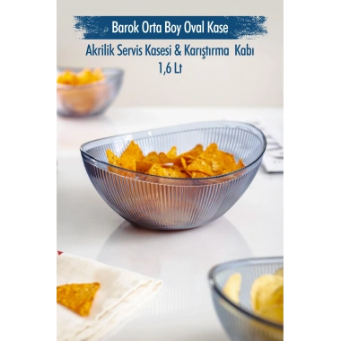 Akrilik Barok Lacivert Orta Boy Oval Meyve & Salata Kasesi & Karıştırma Kabı / 1,6 Lt  (CAM DEĞİLDİR)