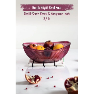 Akrilik Barok Mürdüm Büyük Oval Meyve & Salata Kasesi & Karıştırma Kabı / 3,3 Lt  (CAM DEĞİLDİR)