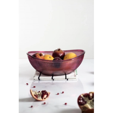 Akrilik Barok Mürdüm Büyük Oval Meyve & Salata Kasesi & Karıştırma Kabı / 3,3 Lt  (CAM DEĞİLDİR)