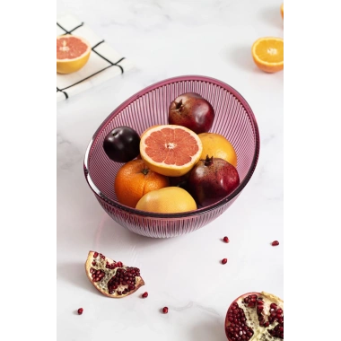 Akrilik Barok Mürdüm Büyük Oval Meyve & Salata Kasesi & Karıştırma Kabı / 3,3 Lt  (CAM DEĞİLDİR)