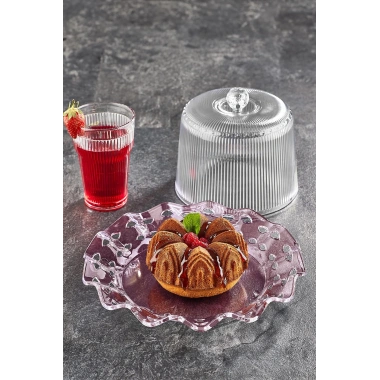 Akrilik Barok Mürdüm Renk Kek Fanus & Kek Saklama Kabı & Şık Sunum Organizeri 26 Cm