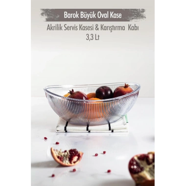 Akrilik Barok Şeffaf Büyük Oval Meyve & Salata Kasesi & Karıştırma Kabı / 3,3 Lt  (CAM DEĞİLDİR)