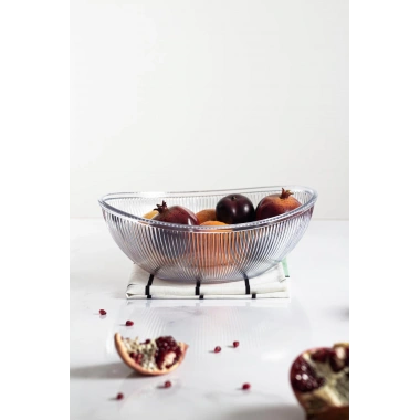 Akrilik Barok Şeffaf Büyük Oval Meyve & Salata Kasesi & Karıştırma Kabı / 3,3 Lt  (CAM DEĞİLDİR)
