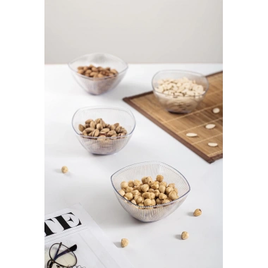 Akrilik Barok Şeffaf Kare 4lü Küçük Kase Seti & Çerezlik & Sunumluk & İkramlık (Cam Değildir) 6763DP4