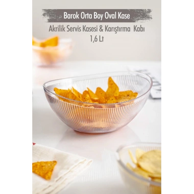 Akrilik Barok Şeffaf Orta Boy Oval Meyve & Salata Kasesi & Karıştırma Kabı / 1,6 Lt  (CAM DEĞİLDİR)