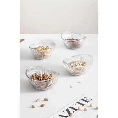 Akrilik Barok Şeffaf Oval 4lü Küçük Kase Seti & Çerezlik & Sunumluk & İkramlık (Cam Değildir)