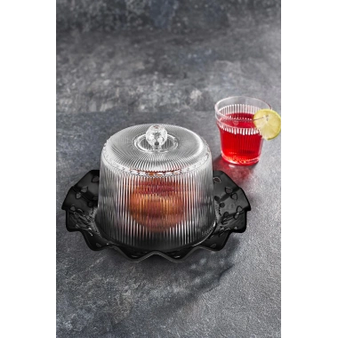 Akrilik Barok Siyah Renk Kek Fanus & Kek Saklama Kabı & Şık Sunum Organizeri 26 Cm