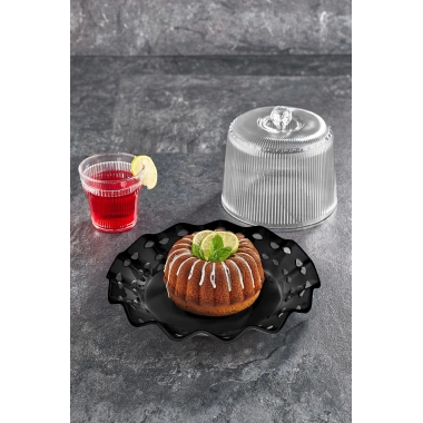 Akrilik Barok Siyah Renk Kek Fanus & Kek Saklama Kabı & Şık Sunum Organizeri 26 Cm