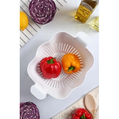 Akrilik Beyaz Makarna Süzgeçi & Sebze Meyve Süzgeçi