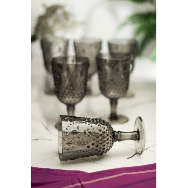 Akrilik Füme 6lı Kadeh & Su Meşrubat Kahve Yanı Bardağı 450 ml ( Cam Değildir )